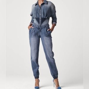 Venus|Denim Patchwork Jumpsuit
